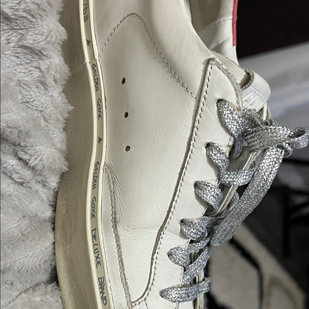 Golden Goose Off-White Sneakers with Glittery Silver Laces